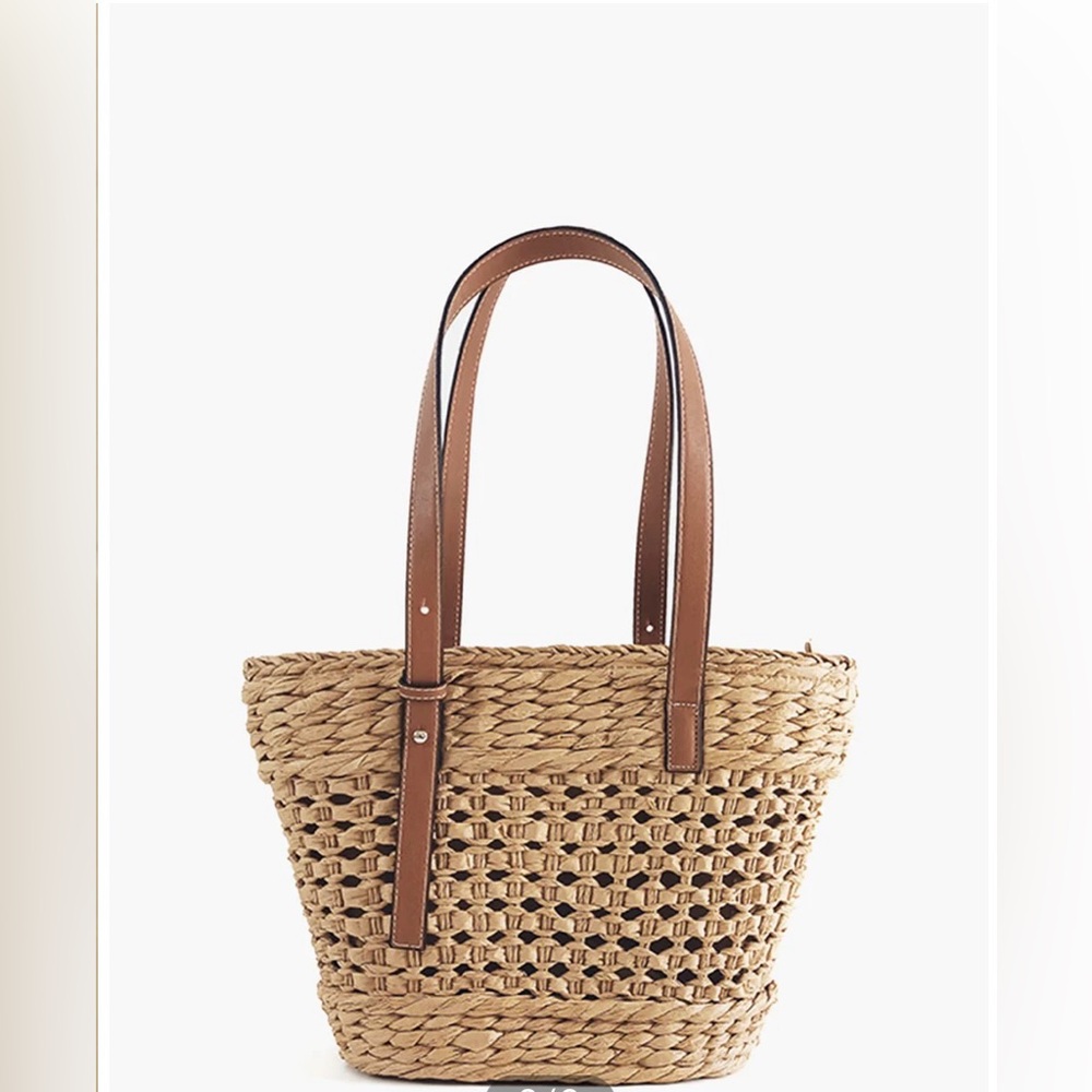 Commense Natural Woven Tote with Brown Straps
